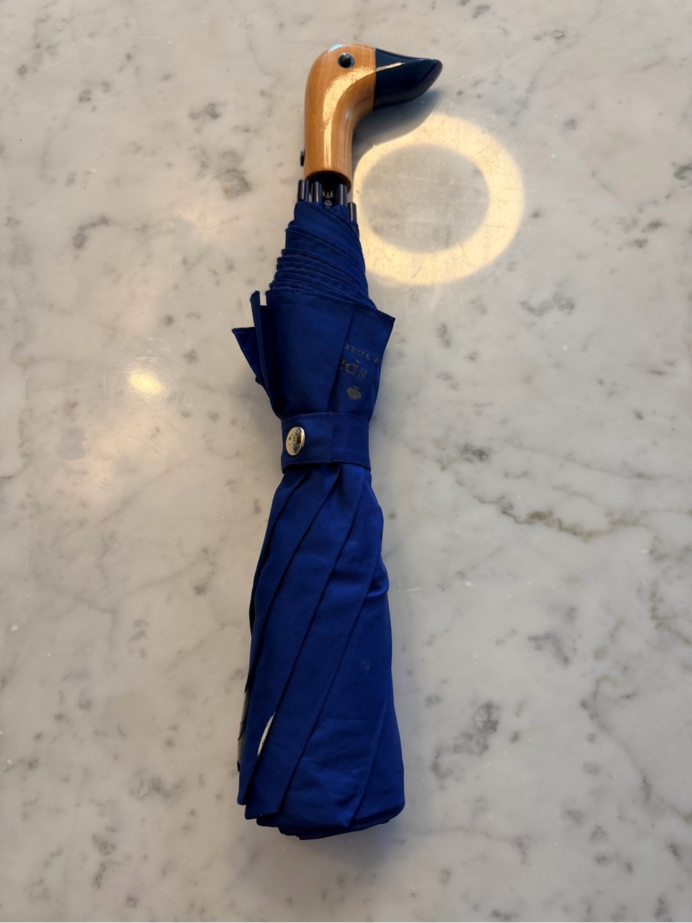 kate spade Royal Blue Compact Umbrella with Duck-Head Handle